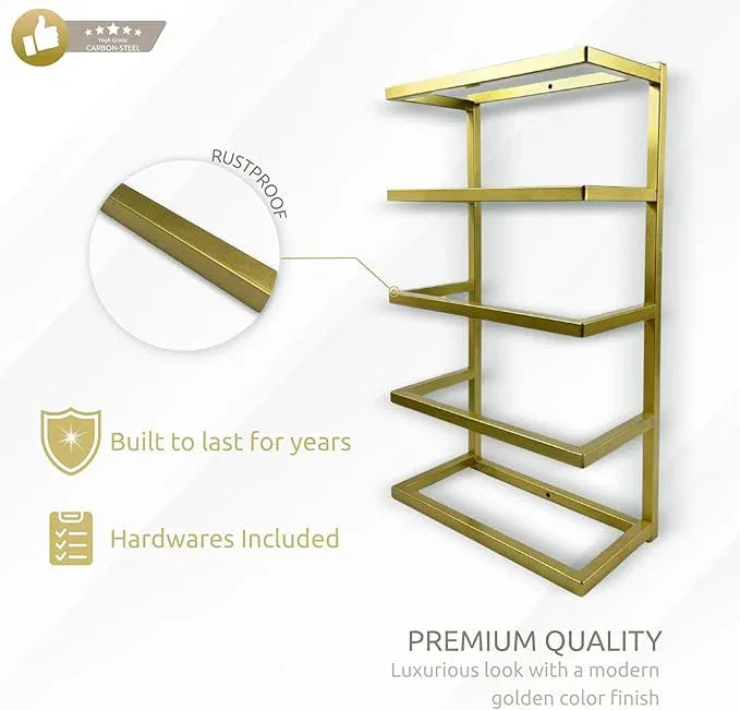 Modern Tiered Towel Rack - Wall-Mounted Metal Towel Shelf for Bathroom, Space-Saving Storage for Towels, Organizers, and Home Decor (Gold, 5-Tier) - ModernBath