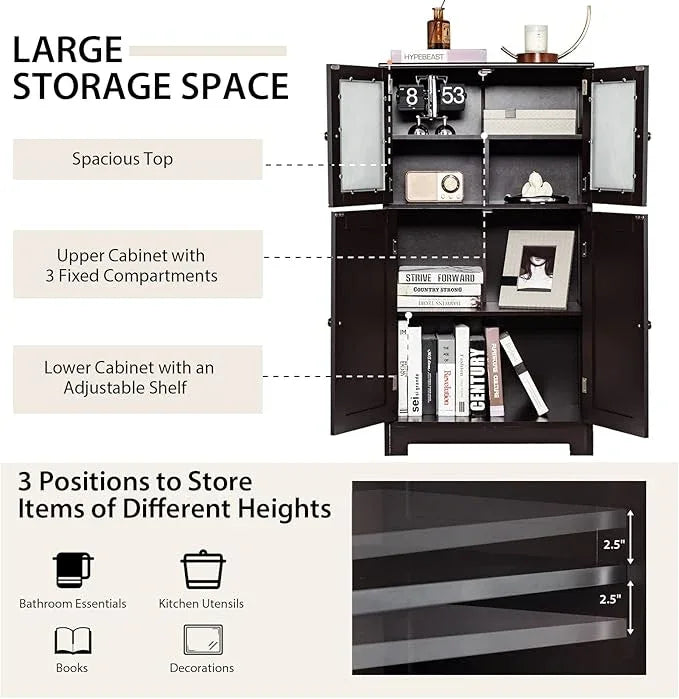 GOFLAME Bathroom Storage Cabinet, Freestanding Storage Cabinet with 4 Doors, Wooden Kitchen Cupboard with Adjustable Shelf, Buffet Sideboard, Multipurpose Home Organizer for Bathroom, Kitchen, Brown - ModernBath