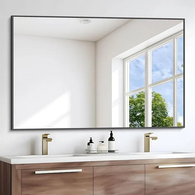 Black Bathroom Mirror for Wall, 55x30 Inch Rectangle Mirrors with Metal Frame, Modern Vanity Wall Mirror Decor for Bathroom Living Room, Entryway Hangs Horizontal or Vertical - ModernBath