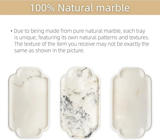 Marmor Real Natural Marble Bathroom Tray for Perfume, Candles, Jewelry Stone Vanity, Bathroom & Kitchen Counter Organizer and Home Decor (Calacatta Gold Marble Lace Long Plate) - ModernBath