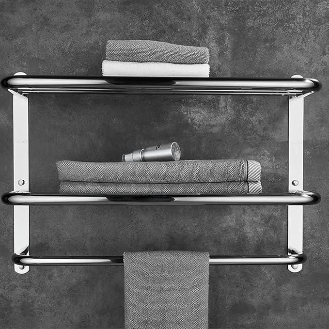 2-Tier Towel Rack Floating Shelf with Towel Bar, 20-Inch W x 8.25-Inch D Bathroom Hotel Towel Shelf, Wall Mount, Mounting Hardware Included,Polished Chrome - ModernBath