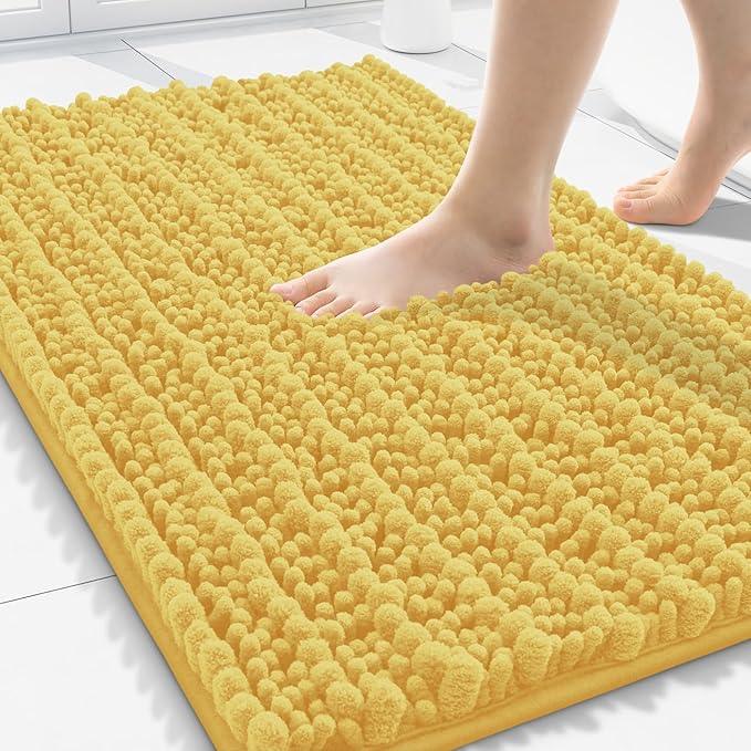 Smiry Bathroom Rugs Mat 30x20, Extra Soft Absorbent Chenille Bath Rugs, Non Slip Rubber Backing Machine Washable Quick Dry Bath Mats for Bathroom Floor, Tub, Shower, Home Decor Accessories, Yellow - ModernBath
