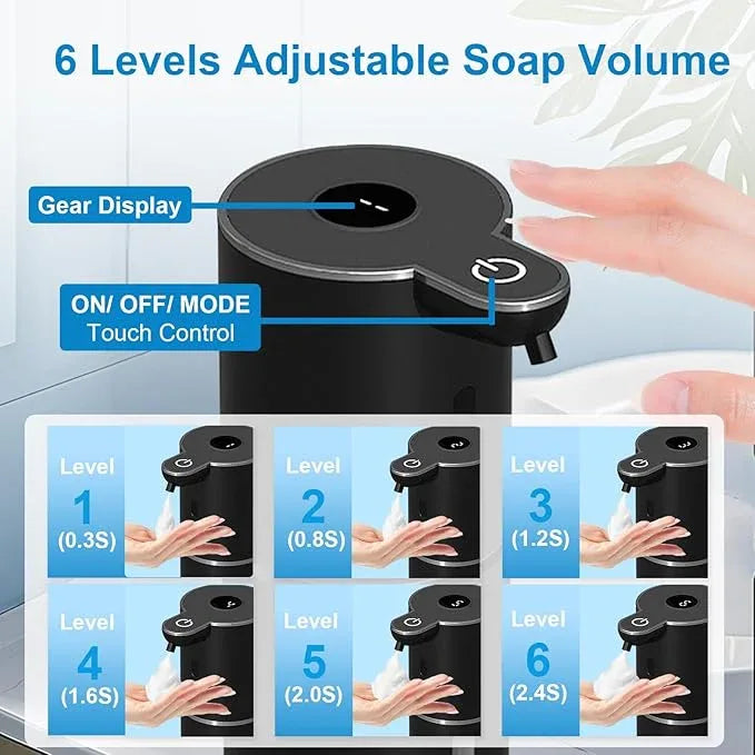 OHIFAST Automatic Foaming Soap Dispenser Touchless, USB Rechargeable Smart Hand Soap Dispenser, 6-Level Adjustable, 12.8oz/380mL, Compatible with Thick Thin Dish Soap for Bathroom Kitchen-Black - ModernBath