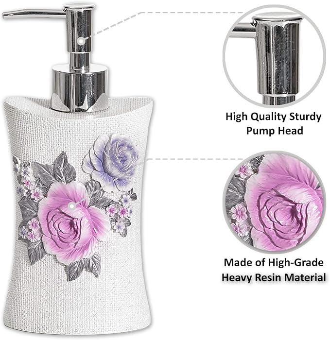 Zahari Home 4pc Michelle Bathroom Accessories Sets Lotion Pump, Tumbler, Tooth Brush Holder and Soap Dish Unique Design Floral Bathroom Set - ModernBath