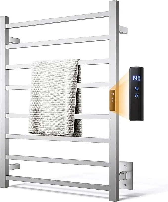 Towel Warmer Rack, Heated Towel Racks for Bathroom, Wall Mounted Towel Warmer, Stainless Steel 8-Bars Drying Rack with Intelligent Touch Screen Timer, Brushed Nickel - ModernBath