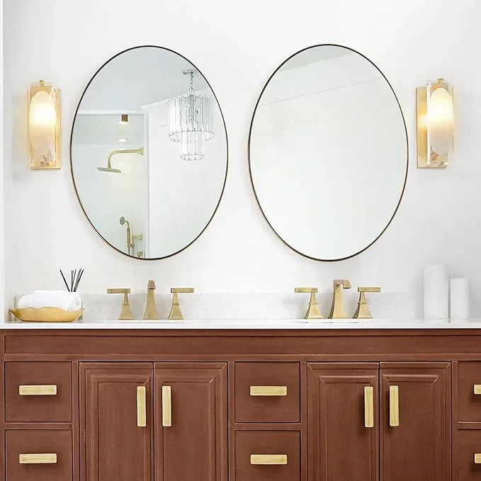 ANDY STAR Gold Oval Mirrors for Bathroom, 24x36 Inch Brushed Gold Stainless Steel Metal Framed Oval Wall Mirror, Modern Vanity Mirror Wall Mount Horizontal or Vertical - ModernBath