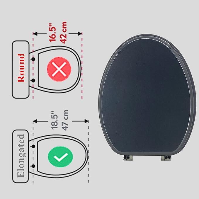 BLOFDE Elongated Toilet Seat Wood Toilet Seat Prevent Shifting with Zinc Alloy Hinges American Standard Size Toilet Seat Easy to Install also Easy to Clean(Elongated,Navy Black Blue) - ModernBath