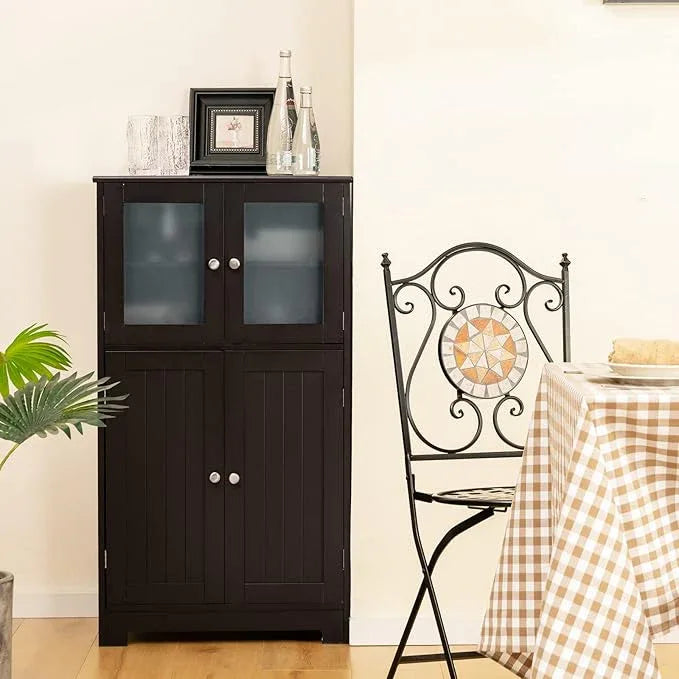 GOFLAME Bathroom Storage Cabinet, Freestanding Storage Cabinet with 4 Doors, Wooden Kitchen Cupboard with Adjustable Shelf, Buffet Sideboard, Multipurpose Home Organizer for Bathroom, Kitchen, Brown - ModernBath