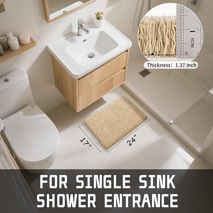 Yimobra Bathroom Rugs Non Slip Washable, Ultra Soft and Water Absorbent Bath Mats, Plush Fluffy Shower Mat Outside, Dries Quickly, Microfiber Thick Matts for Bathroom Floor/Sink, 24x17, Pure Beige - ModernBath