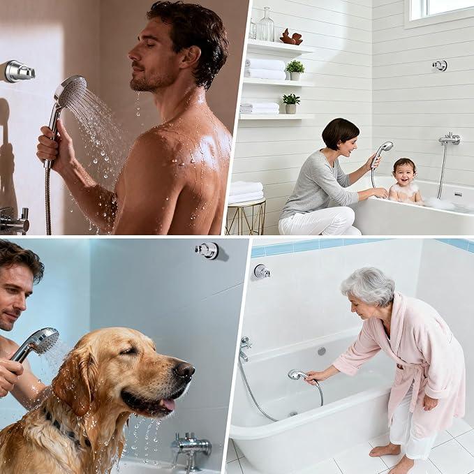 Hibbent 2 Pack Vacuum Suction Cup Shower Head Mount, Removable Shower Head Bracket, Height Adjustable Shower Wand Holder & Wall Mount ABS Plastic Suction Holder for Handheld Showerhead, Chrome - ModernBath