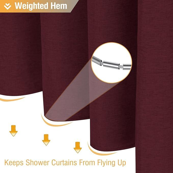 BTTN Burgundy Shower Curtain - Linen Textured Heavy Duty Waterproof Cloth Shower Curtain Set with 12 Plastic Hooks, Hotel Spa Luxury Simple Decorative Thick Fabric Shower Curtains for Bathroom - 72x72 - ModernBath