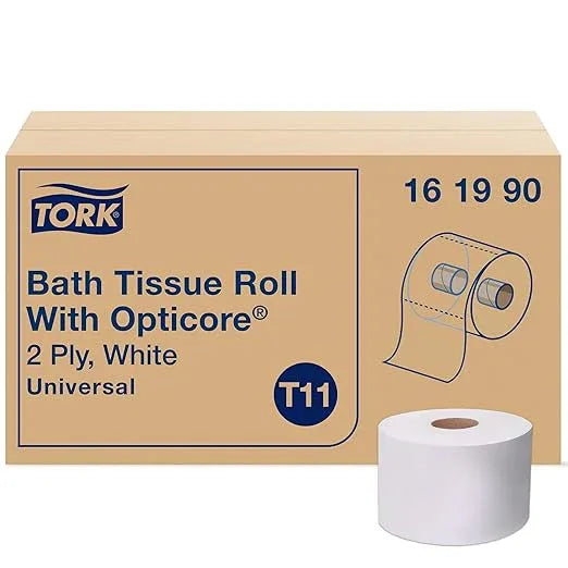 Tork OptiCore Mid-size Toilet Paper Roll White T11, Universal, 2-ply, 36 x 865 sheets, 161990 - ModernBath