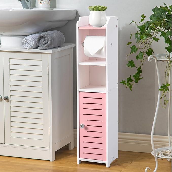 AOJEZOR Toilet Paper Holder Stand: Small Bathroom Storage Cabinet - Rose Dawn - White - ModernBath