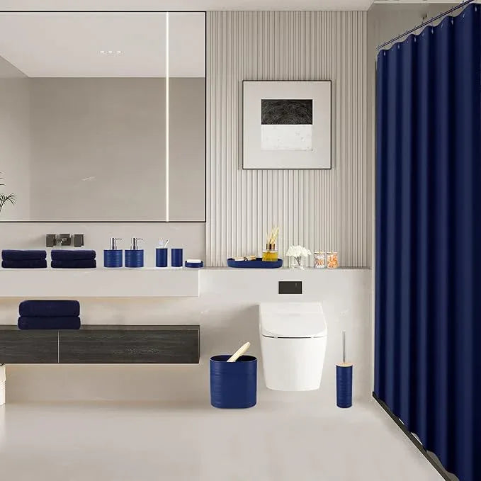XLHOMO Navy Blue Bathroom Set, Bathroom Accessories Set with Shower Curtain, Bath Towel Set, Blue Shower Curtain Set with Bathroom Trash Can, Soap Dispenser, Soap Dish for Home Decor - ModernBath