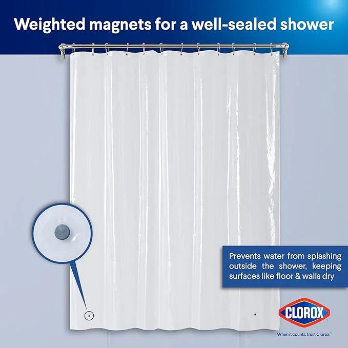 Clorox Shower Curtain Liner, Premium Heavyweight Durable Waterproof 8g PEVA for Bathroom with Weighted Magnets, Standard Size 72" x 72", Clear 1 Pack - ModernBath