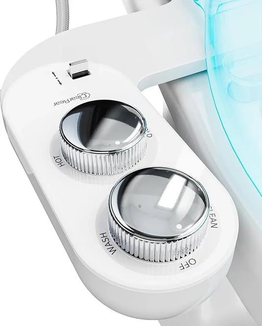 CLEAR REAR Bidet Attachment for Toilet Seat - Non-Electric, Self-Cleaning Dual Nozzle, Adjustable Water Pressure, Rear & Feminine Wash Hygienic Upgrades - Fits Elongated Toilets (Cold & Warm Water) - ModernBath