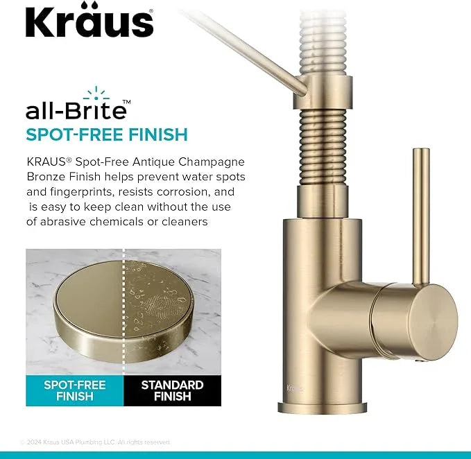 KRAUS Bolden Commercial Style 2-Function Single Handle Pull Down Kitchen Faucet in Spot-Free Antique Champagne Bronze, KPF-1610SFACB - ModernBath