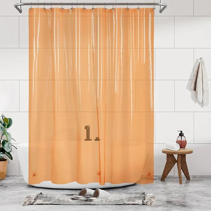 Barossa Design Clear Orange Long Shower Curtain Liner 78" Height - 3 Magnets & Waterproof Lightweight PEVA Shower Liner for Bath Tub, PVC Free, Metal Grommets, Clear Orange, 72x78 - ModernBath