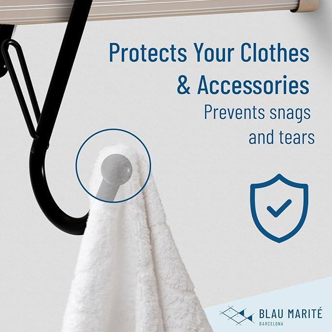 Blau Marité 6 S-Shaped Hooks with Anti-Fall System. Anti Drop S-Shaped Hook with Safety Buckle to Prevent Falls. Heavy Duty. (Black, 4in Long (Diameter Rod<1.2in)) - ModernBath