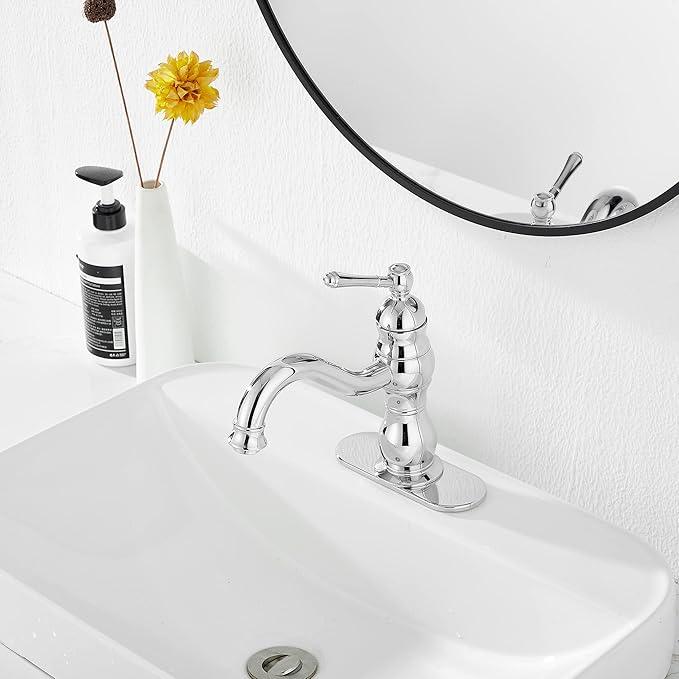 Chrome Bathroom Faucet GGStudy 360° Swivel Bathroom Vanity Faucet Single Handle One Hole Bathroom Sink Faucet Basin Matching Pop Up Drain with Overflow - ModernBath