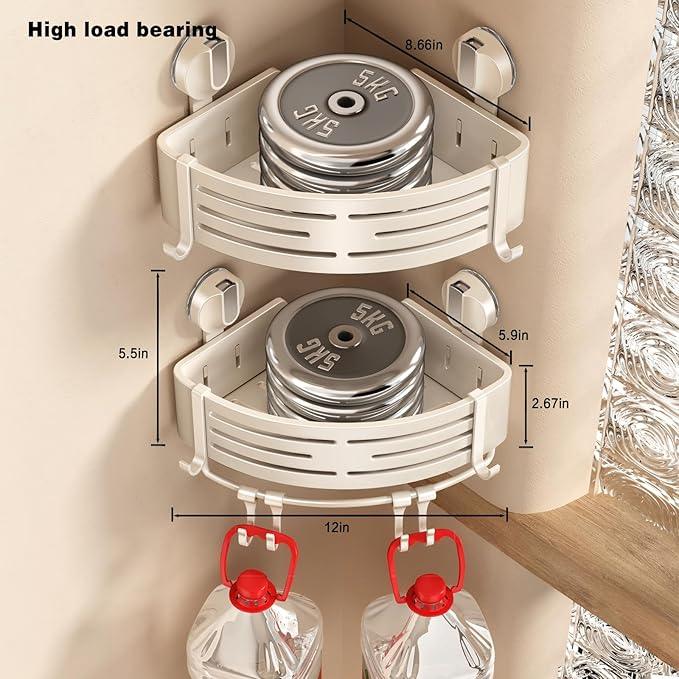 VOLPONE Corner Shower Caddy Suction Cup Shower Shelf Corner No Drilling Bathroom Shower Organizer Storage Rack Adhesive with Towel Bar Hooks(1-Pack, Ivory) - ModernBath