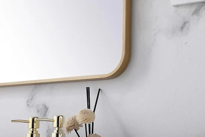 ARS Concepts Aura, Soft Corner Metal Rectangular Mirror 22X40 Inch in, Modern, Brass - ModernBath