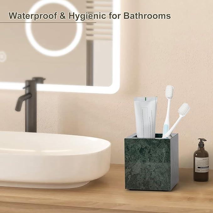 Real Natural Marble Toothbrush Holder & Pen Holder & Makeup Brush Holder, Genuine Stone Rectangular Bathroom Tumbler Cup, Durable Office & Home Countertop Organizer - ModernBath
