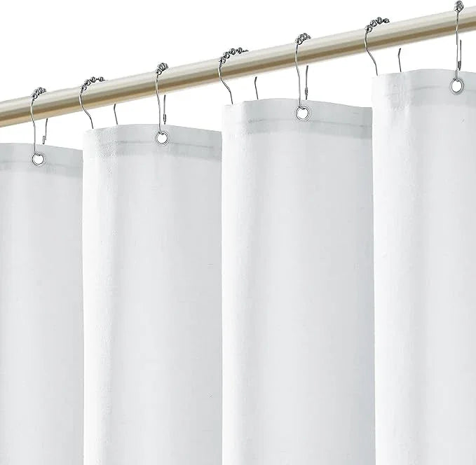 Jowels White Linen Shower Curtain, Boho Farmhouse Shower Curtain Set for Bathroom, 200GSM Luxury Weighted Water Resistant Fabric Textured Shower Curtains with 12 Metal Hooks, 72Wx84H - ModernBath