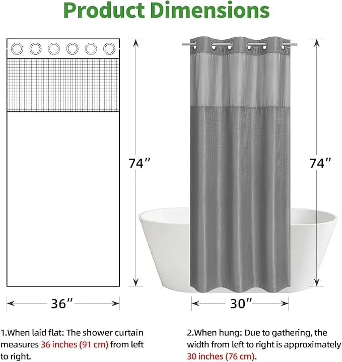 eachope Stall No Hook Shower Curtain with Snap-in Fabric Liner Set,Waffle Weave Shower Curtains for Bathroom,Hotel Luxury Decor Bathroom Curtain Set,Waterproof & Washable,Grey,36Wx74H - ModernBath