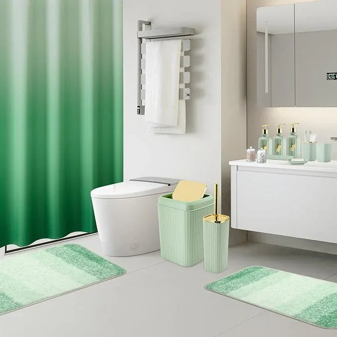 WSBArt 32PCS Bathroom Set Bathroom Sets with Shower Curtain and Rugs Green Bathroom Accessories,Shower Curtain Set,Bathroom Rug Set with Bathroom Trash Can - ModernBath