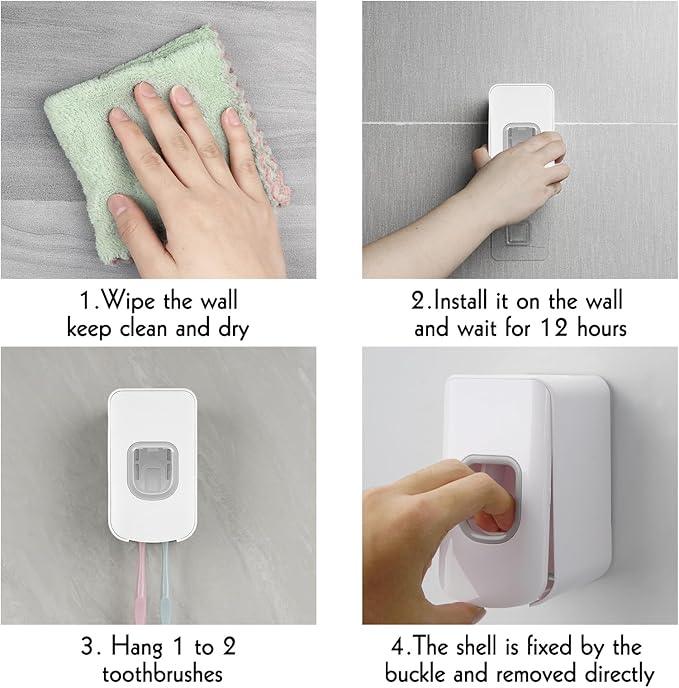 2 Slot Toothbrush Holder and Toothpaste Dispenser Wall Mounted, Automatic Toothpaste Squeezer, 2 in 1 Tooth Brush Toothpaste Organizer for Shower (White) - ModernBath