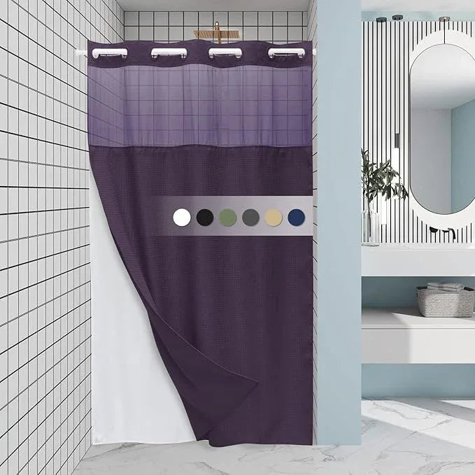 EUTXL Purple Stall Hotel Style Shower Curtain with Snap in Liner - 230GSM Waffle Textured,Hotel Grade,Spa Like Bath Curtain,54W x 80H - ModernBath