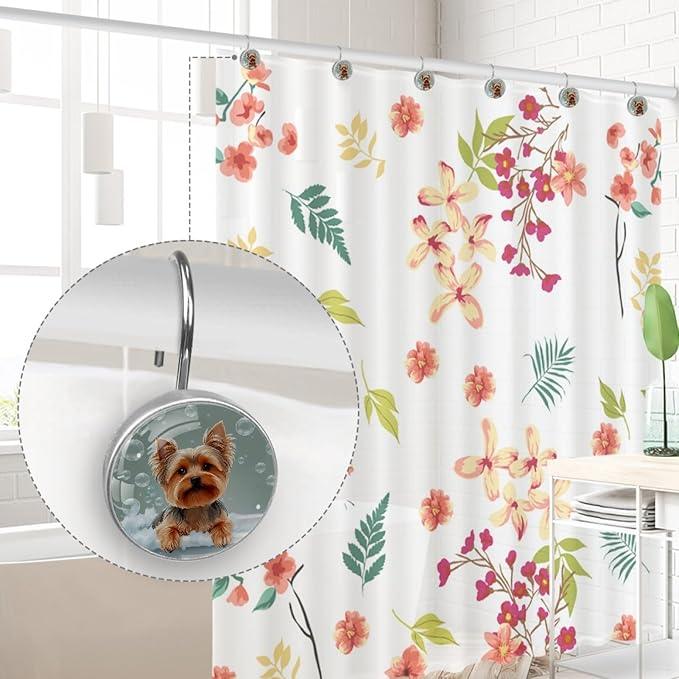 Bathing Dog and Bubbles Shower Curtain Hooks 12Pcs, Decorative Rust Resistant Shower Rings for Shower Curtain Rods, Stainless Steel Round Curtain Hooks for Bathroom, Bedroom, Farmhouse - ModernBath