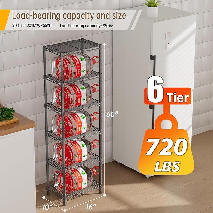 6 Tier Shelf Adjustable Storage Mesh Gaps Metal Utility Shelves Wire Shelving Unit Organizer Rack for Home Kitchen Office Bathroom Pantry Room10 D x 16" W x 60" H Black - ModernBath