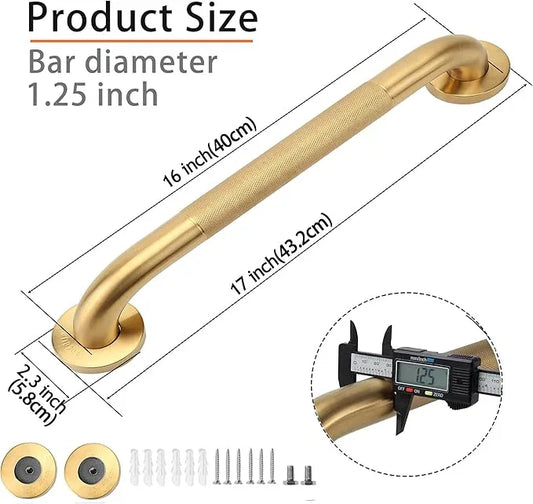 Rackickyer Shower Grab Bar, 2 Pack 16 Inch Gold Bathroom Grab Bar, 1.25" Diameter 304 Stainless Steel Anti-Slip Grab Bars for Bathtubs and Showers, Handicap Shower Grab Bar for Seniors Elderly - ModernBath
