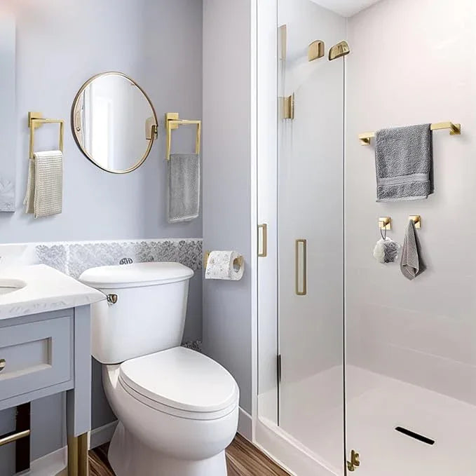 TQKAG 6-Piece Bathroom Towel Bar Sets Brushed Gold 23.6 inch Towel Bar Stainless Steel Towel Ring Coat Hook and Toilet Paper Holder Bathroom Hardware Set Wall Mounted Bathroom Accessories Kit - ModernBath