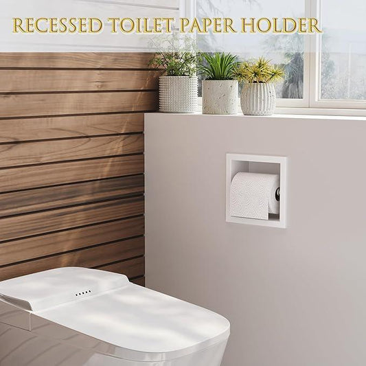 Neodrain Recessed Toilet Paper Holder, White Stainless Steel Built-in Tissue Paper Roll Holder, Roll Paper Holder for Bathroom Wall - ModernBath