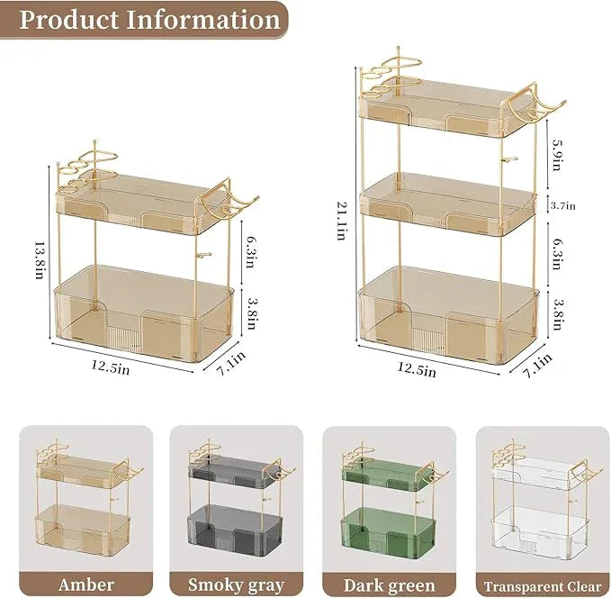 YCIA&DONE Bathroom Counter Organizer, Large Makeup Organizer Countertop, Shelf Storage, Vanity Tray, Easily Assemble for Bathroom Organizers and Storage, Undersink, Cabinet,2 Tiers Amber - ModernBath