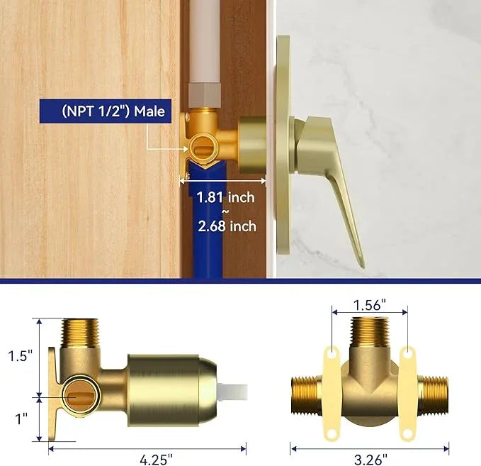 Lavatrum Brush Gold Shower Head and Handle Set Single Spray Premium Wall Mount 8 Inch Rainfall Round Shower Faucet with Rough-in Valve and Trim Kit for Bathroom（1.8GPM) - ModernBath