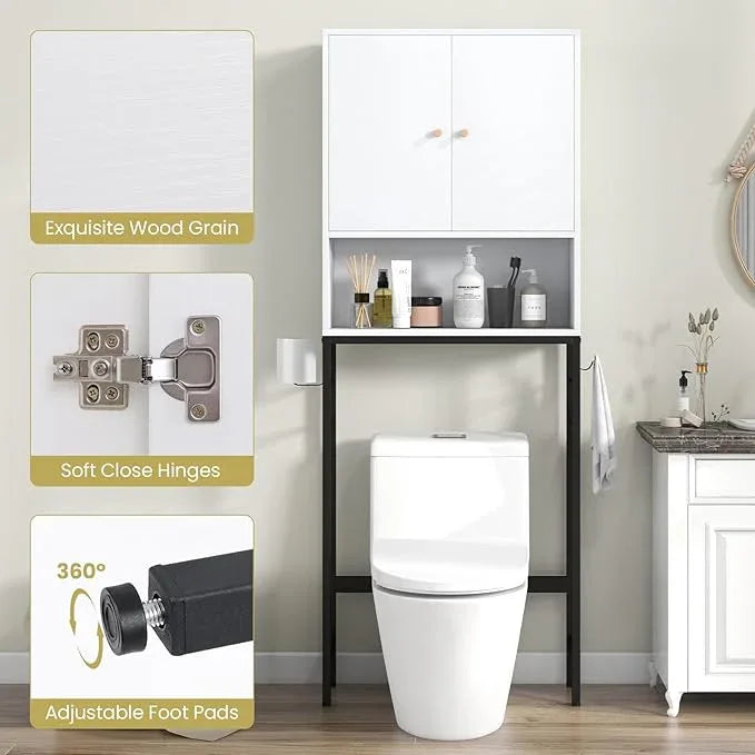 Giantex Over The Toilet Storage Cabinet, Bathroom Space Saver W/Toilet Paper Holder & Hook, Adjustable Shelf & Bottom Bar, Open Storage Cube, Over Toilet Bathroom Organizer for Laundry, Restroom - ModernBath