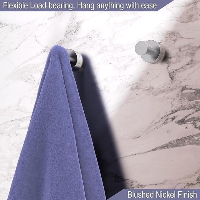 Epock Towel Hooks for Bathrooms Set of 3, Screw-in Stainless Steel Robe Coat Clothes Hook Bathroom & Kitchen Round Style Wall Hooks Rustproof -Blushed Silver - ModernBath