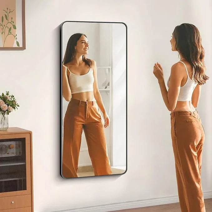 DESBING 24" x 55"Bathroom Mirror, Matte Black Wall Mirror with Metal Frame, Decorative Rectangular Vanity Mirror for Bedroom Bathroom Living Room Entryway (Horizontal/Vertical) - ModernBath