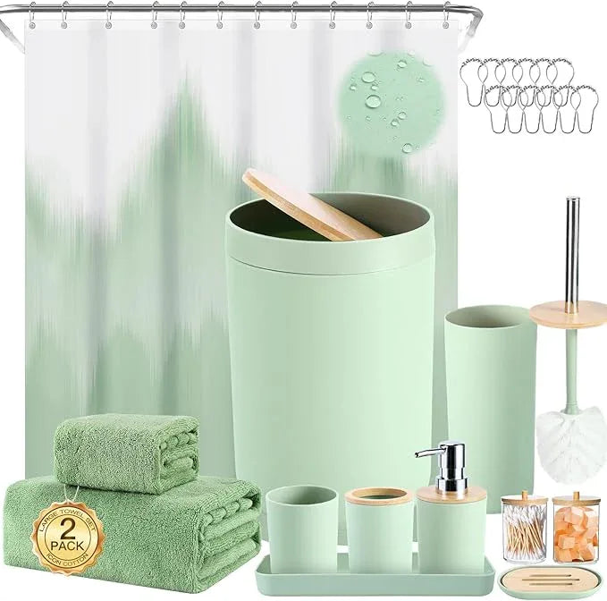 iMucci Bathroom Accessories Bathroom Sets with Shower Curtain, Bath Towel Set, Trash Can, Toilet Brush, Soap Dispenser, Bathroom Accessories Set Complete - ModernBath