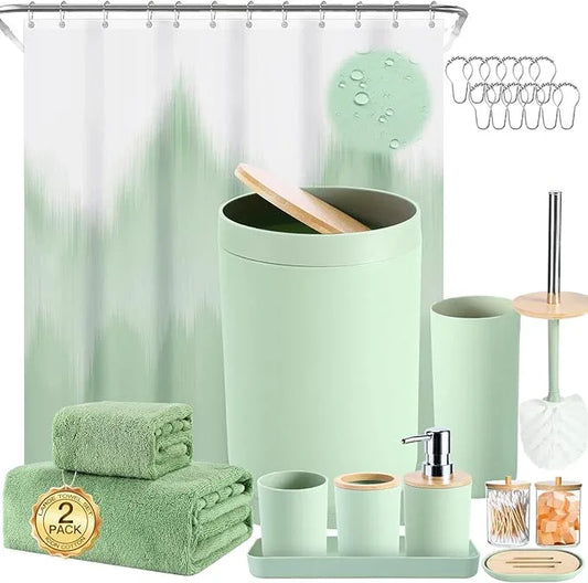 iMucci Bathroom Accessories Bathroom Sets with Shower Curtain, Bath Towel Set, Trash Can, Toilet Brush, Soap Dispenser, Bathroom Accessories Set Complete - ModernBath