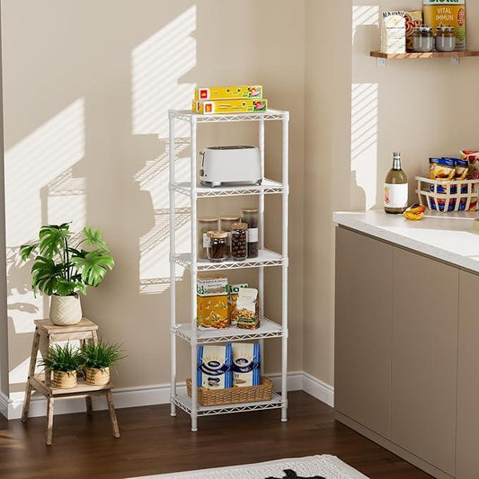 Small 5 tire Shelves Storage Wire Shelving Unit Metal Shelf Adjustable Organizers Storage Shelving for Bathroom Laundry Room Kitchen Pantry10”D x 16”W x 55”H White - ModernBath