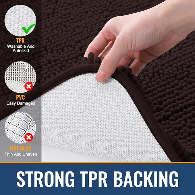 Arotive Bathroom Rugs 47x24, Extra Soft Absorbent Shaggy Chenille Bath Rugs, Machine Washable Rubber Backing Non-Slip Bath Mats for Bathroom Floor Tub and Shower, Home Decor Accessories, Brown - ModernBath