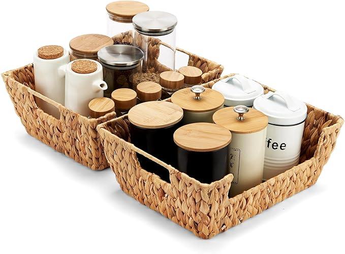 Wicker Baskets 2 Pack, Water Hyacinth Wicker Storage Basket with Handles, Pantry Baskets Organization and Storage, Handmade Large Wickers Baskets for Organizing, Natural - ModernBath
