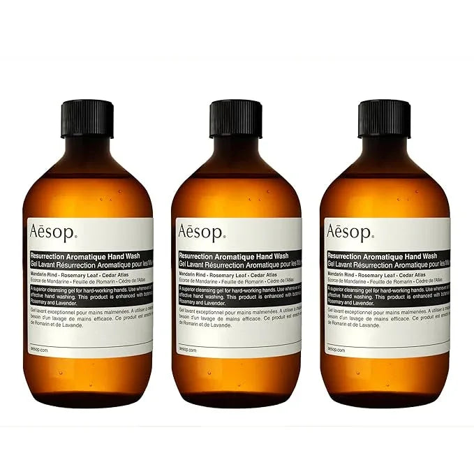 Aesop Resurrection Aromatique Hand Wash Refill | Gentle Cleanser with Orange, Rosemary and Lavender Oils | 500mL / 16.9 oz (Pack of 3) - ModernBath