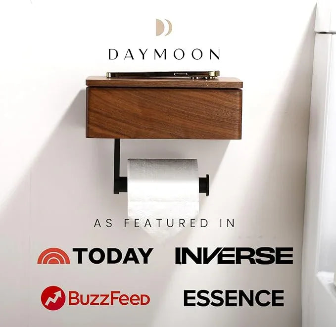Day Moon™ Wood Toilet Paper Holder with Shelf, Wipe Holder for Bathroom, Flushable Wipes Dispenser, Toilet Paper and Wipes Holder - Toilet Paper Holder with Storage, Toilet Paper Holder Wall Mount - ModernBath