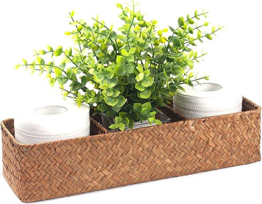 DOKOT Seagrass Toilet Tank Basket with 3 Section, Bathroom Toilet Paper Storage Baskets for Organizing (Natural) - ModernBath